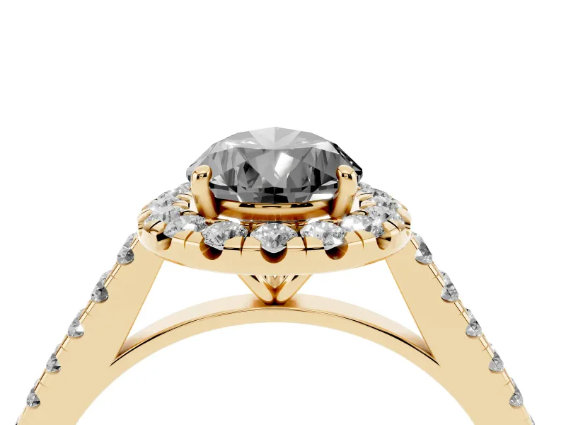 Pear-Shaped Halo Engagement Ring Setting for a Black Center | Pavé Shoulders | Yellow Gold