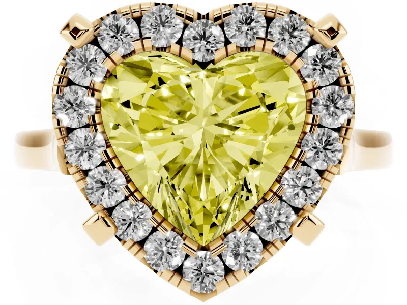 Heart-Shaped Claw Corner Halo Engagement Ring Setting for a Fancy Yellow Lab-Grown Diamond | Plain Band | Yellow Gold