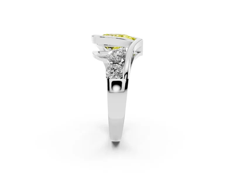 Fancy Yellow Pear Cut Diamond Bezel Bypass Ring Set in Platinum with Round Accents
