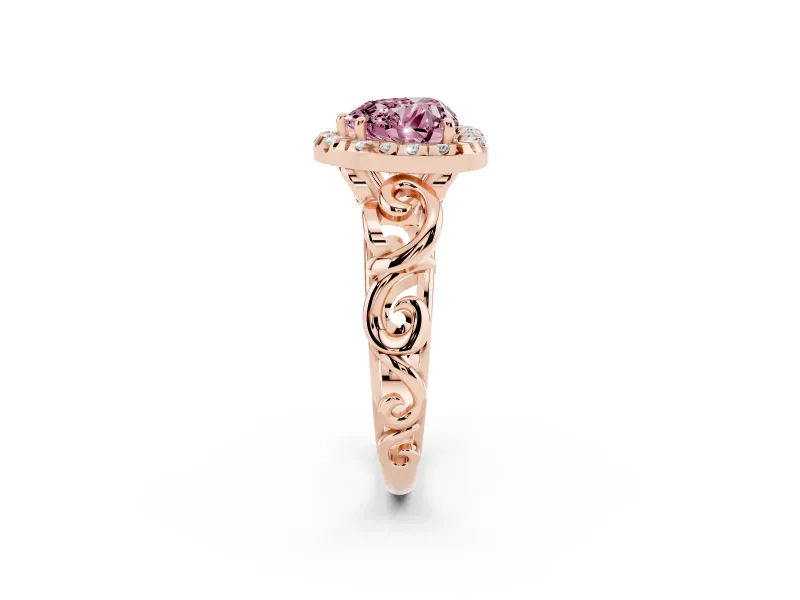 Heart-Shaped Filigree Halo Engagement Ring Setting for a Fancy Pink Lab-Grown Diamond | Rose Gold