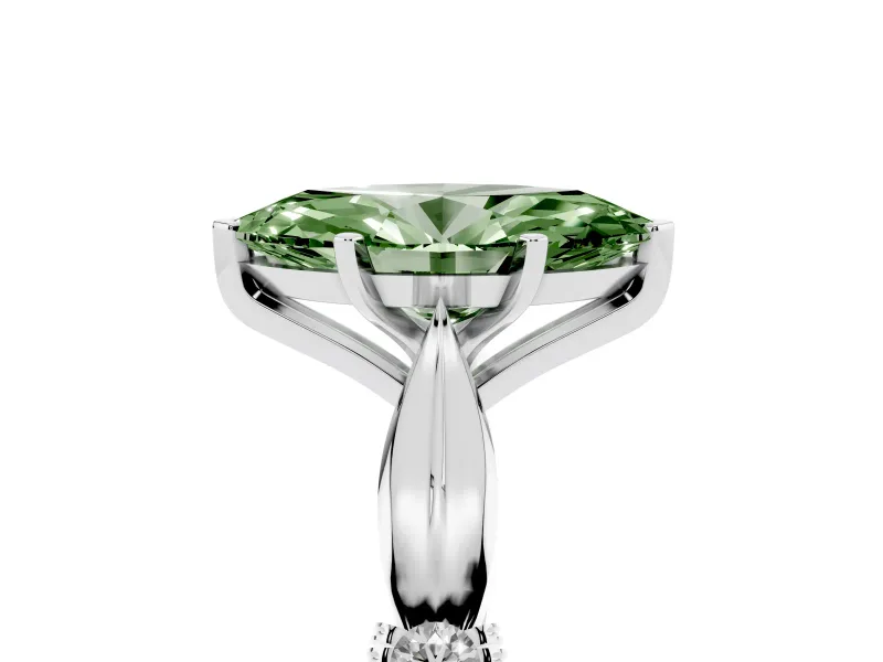 Marquise Floral Engagement Ring Setting for a Fancy Green Lab-Grown Diamond | Sterling Silver