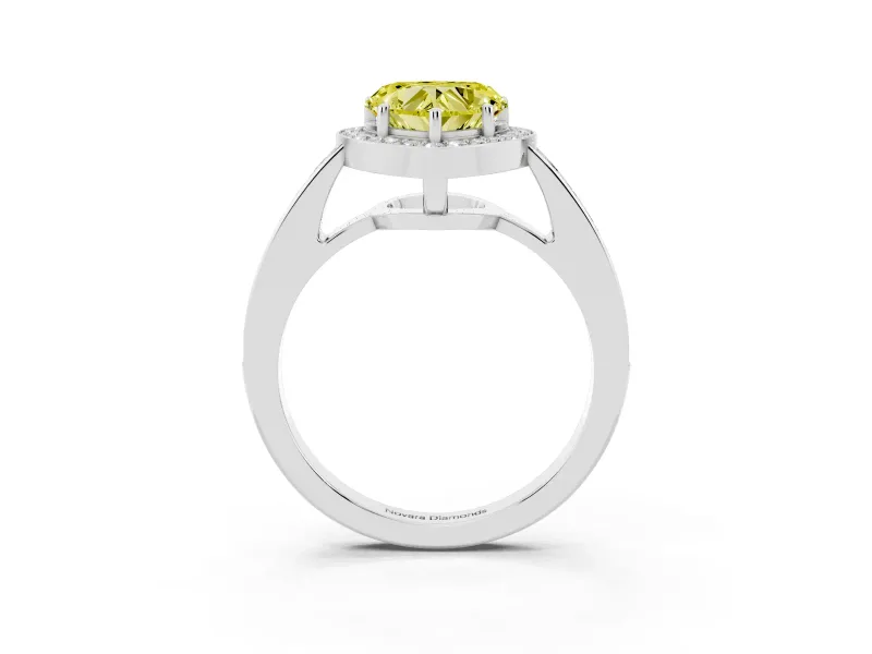 Fancy Yellow Heart Cut Diamond Halo Pavé Engagement Ring Set in Platinum with Bezel Setting