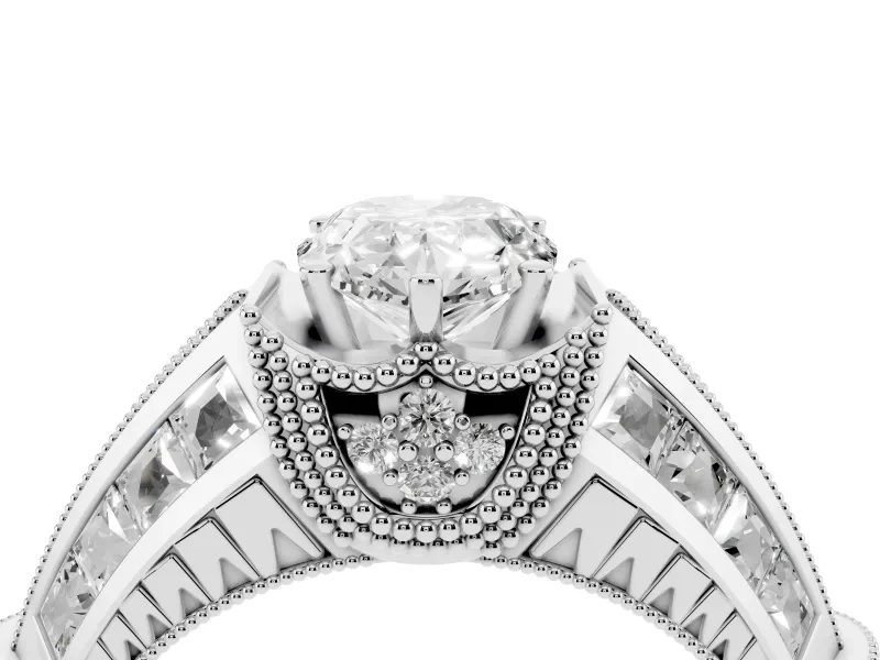 Pear-Shaped Vintage Milgrain Engagement Ring Setting | Hidden Halo | White Gold