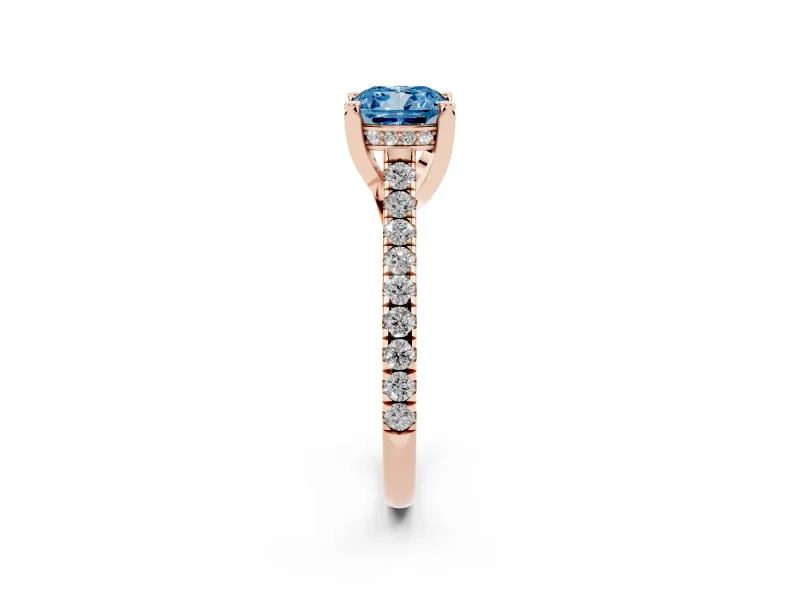 Cushion Cut Hidden Halo Pave Engagement Ring Setting for a Fancy Blue Lab-Grown Diamond | Claw Prongs | Rose Gold