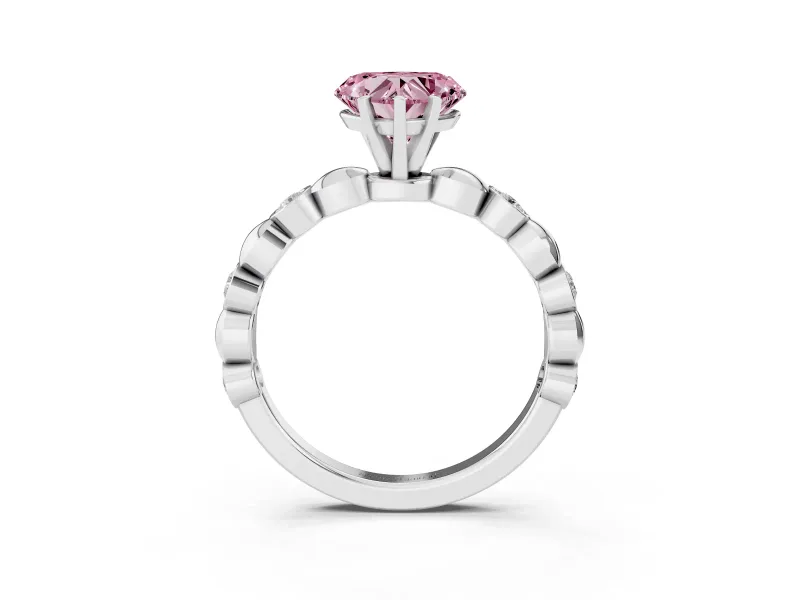 Heart-Shaped Station Engagement Ring Setting for a Fancy Pink Lab-Grown Diamond | Platinum