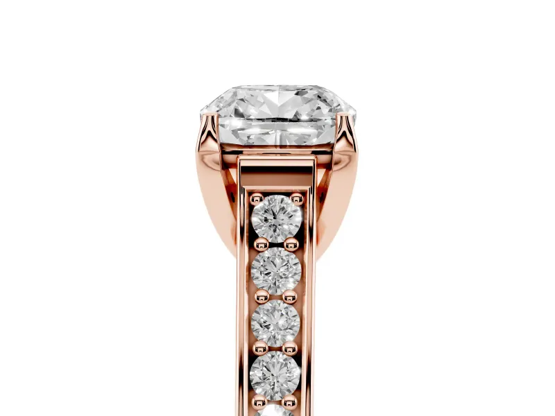 Cushion Cut Graduated Pavé Solitaire Engagement Ring Setting | Wide Pavé Row Band | Rose Gold