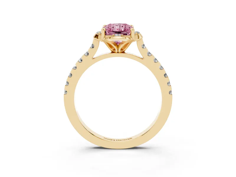 Radiant Cut Floral Petal Engagement Ring Setting for a Fancy Pink Lab-Grown Diamond | Petal Accents | Yellow Gold