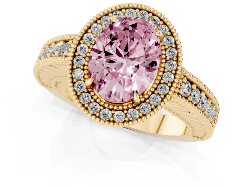 Oval Halo Engagement Ring Setting for a Fancy Pink Lab-Grown Diamond | Yellow Gold
