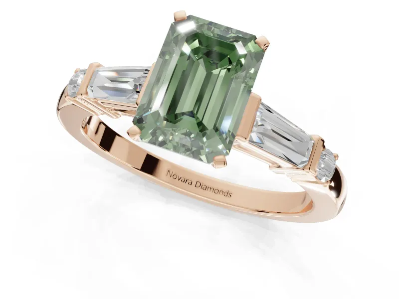 Emerald Cut Tapered Baguette Engagement Ring Setting for a Fancy Green Lab-Grown Diamond | Rose Gold