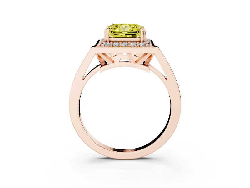 Princess Cut Halo Engagement Ring Setting for a Fancy Yellow Lab-Grown Diamond | Polished Halo Rim | Rose Gold