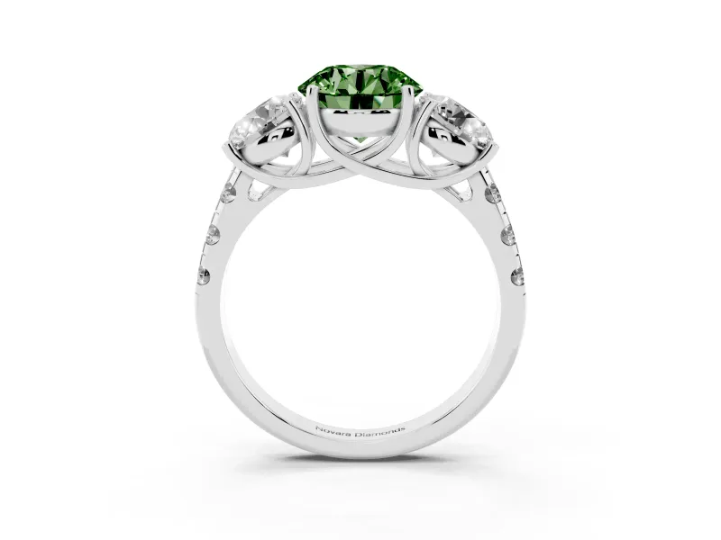 Round Three Stone Engagement Ring Setting for a Fancy Green Lab-Grown Diamond | Accented Shoulders | Platinum