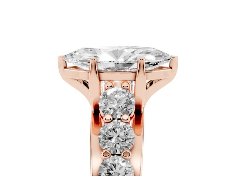 Marquise Graduated Side Stone Engagement Ring Setting | Shared Prong Rails | Rose Gold