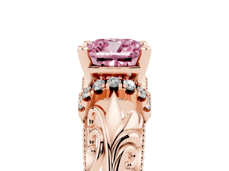 Cushion Cut Filigree Engagement Ring Setting for a Fancy Pink Lab-Grown Diamond | Rose Gold
