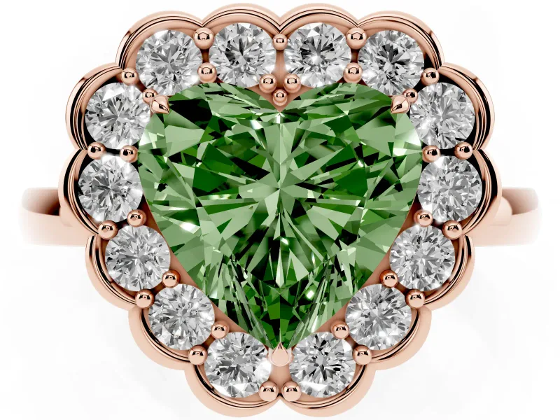 Heart-Shaped Scalloped Cluster Halo Engagement Ring Setting for a Fancy Green Lab-Grown Diamond | Plain Band | Rose Gold
