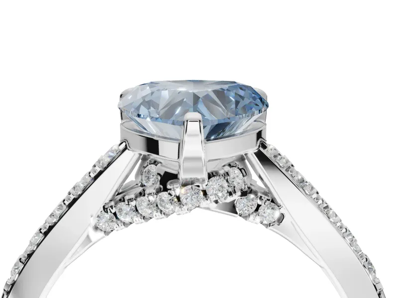 Heart-Shaped Pavé Solitaire Engagement Ring Setting for a Fancy Blue Lab-Grown Diamond | Crossover Gallery | Platinum