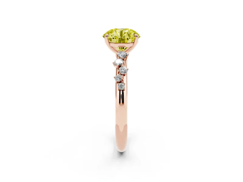 Fancy Yellow Round Cut Diamond Cluster Solitaire Ring Set in Rose gold with Prong Setting