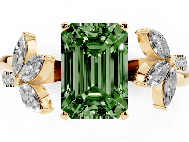 Emerald Cut Floral Vine Engagement Ring Setting for a Fancy Green Lab-Grown Diamond | Yellow Gold
