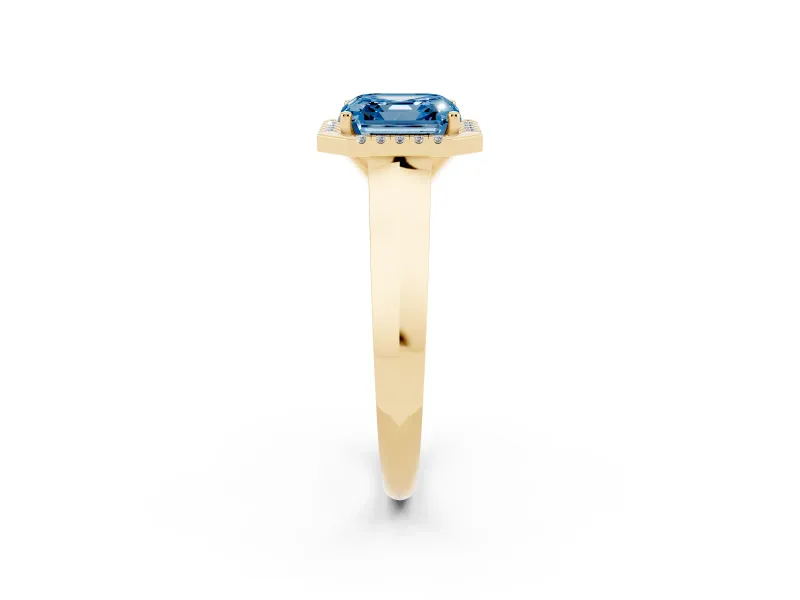 Asscher Cut Knife-Edge Halo Engagement Ring Setting for a Fancy Blue Lab-Grown Diamond | Yellow Gold