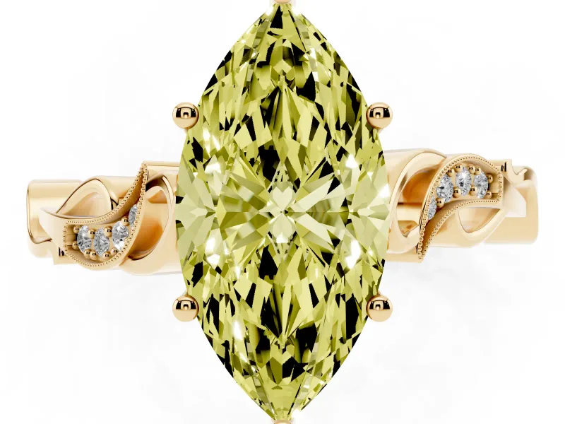 Marquise Vine Engagement Ring Setting for a Fancy Yellow Lab-Grown Diamond | Yellow Gold