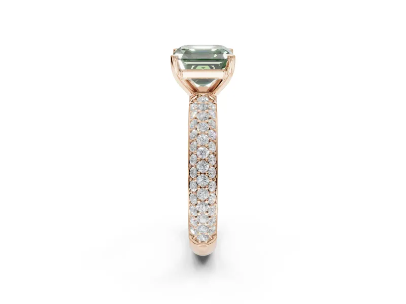 Asscher Cut Domed Pavé Engagement Ring Setting for a Fancy Green Lab-Grown Diamond | Rose Gold