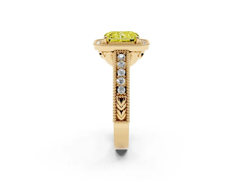 Radiant Cut Halo Engagement Ring Setting for a Fancy Yellow Lab-Grown Diamond | Yellow Gold - Design NV-24525