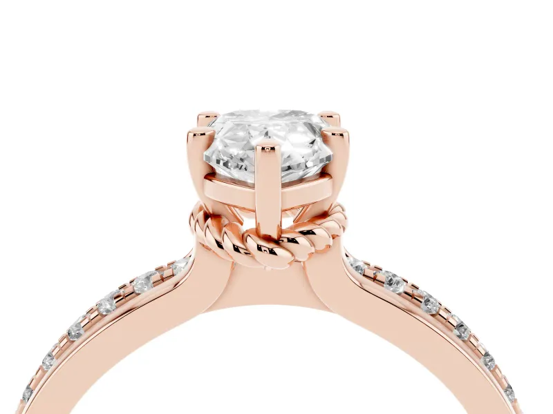 Pear-Shaped Channel Set Solitaire Engagement Ring Setting | Rope Collar Head | Rose Gold