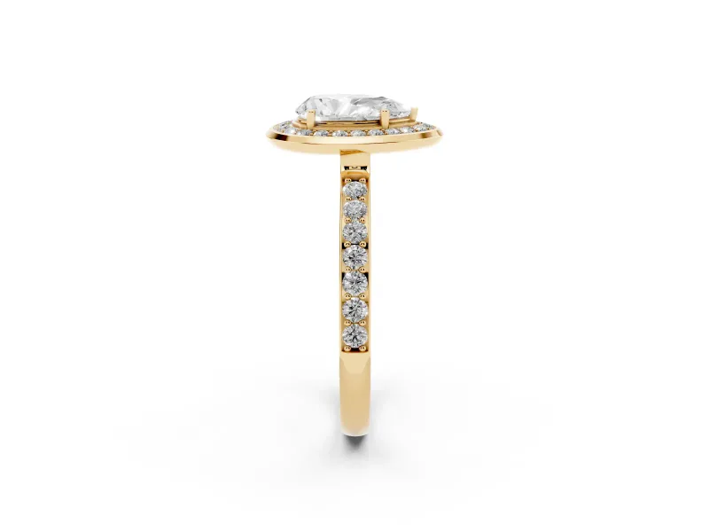 Pear-Shaped Bezel-Rim Halo Engagement Ring Setting | Pave Band | Yellow Gold