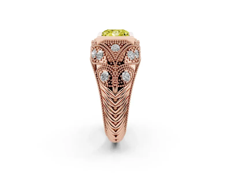 Princess Cut Vintage Bezel Engagement Ring Setting for a Fancy Yellow Lab-Grown Diamond | Rose Gold