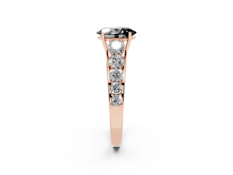 Oval Graduated Side Stone Engagement Ring Setting for a Black Center | Flat Top Band | Rose Gold
