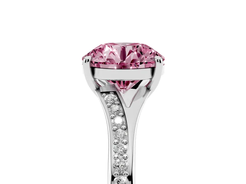 Round Pave Solitaire Engagement Ring Setting for a Fancy Pink Lab-Grown Diamond | Sweeping Shoulders | Platinum