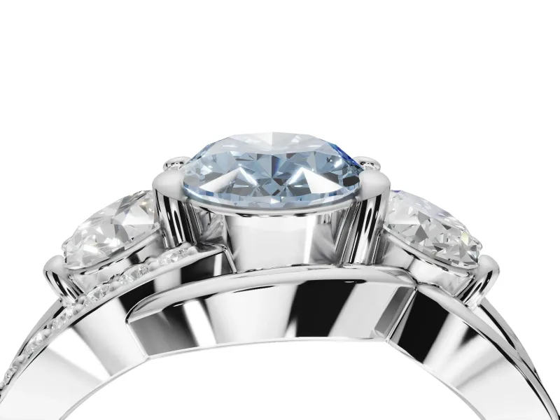 Oval Three Stone Split Shank Engagement Ring Setting for a Fancy Blue Lab-Grown Diamond | Matching Sides | Platinum