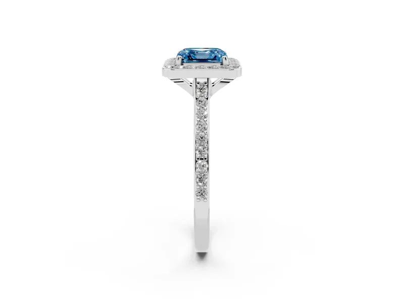 Asscher Cut Halo Engagement Ring Setting for a Fancy Blue Lab-Grown Diamond | White Gold - Design NV-24729