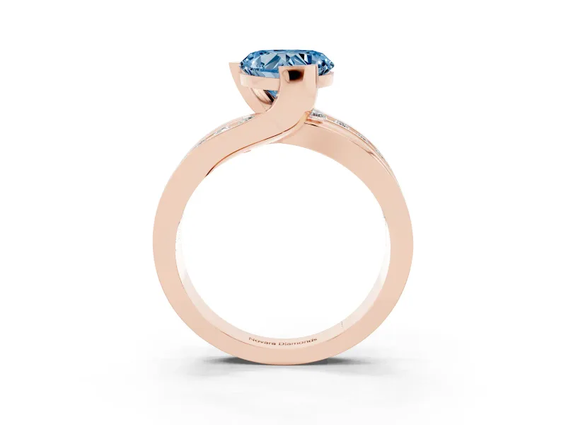 Heart-Shaped Graduated Bypass Engagement Ring Setting for a Fancy Blue Lab-Grown Diamond | Rose Gold