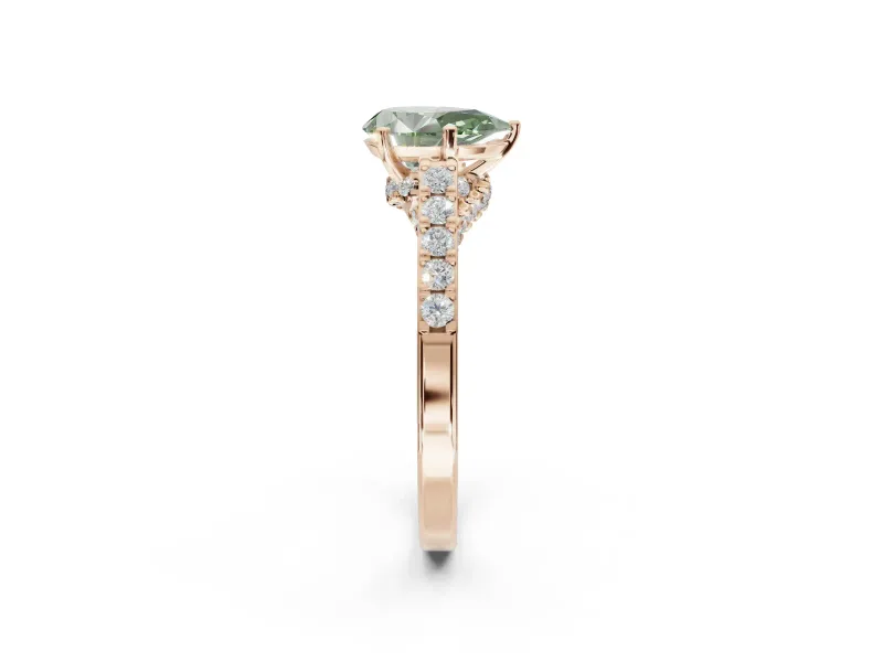 Pear-Shaped Pavé Solitaire Engagement Ring Setting for a Fancy Green Lab-Grown Diamond | Crossover Gallery | Rose Gold