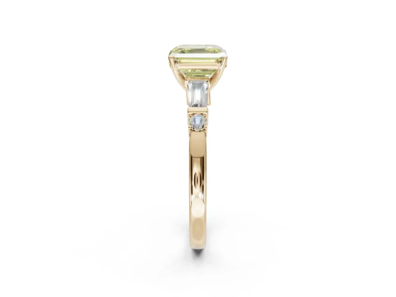 Asscher Cut Tapered Baguette Engagement Ring Setting for a Fancy Yellow Lab-Grown Diamond | Bar Set Sides | Yellow Gold