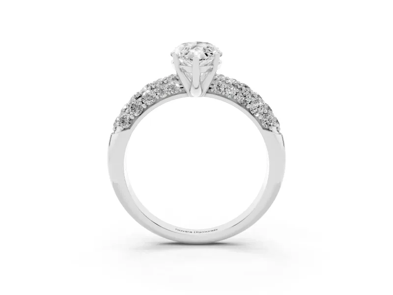 Marquise Multi Row Pave Solitaire Engagement Ring Setting | Domed Shoulders | Sterling Silver