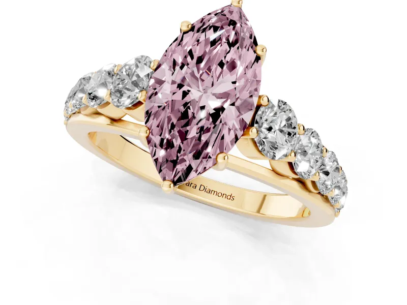 Marquise Graduated Side Stone Engagement Ring Setting for a Fancy Pink Lab-Grown Diamond | Flat Top Band | Yellow Gold