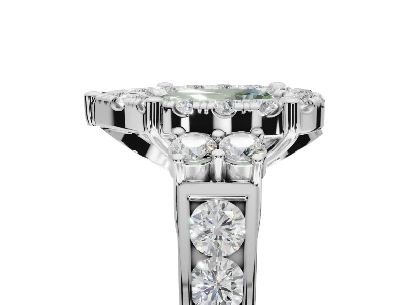 Pear-Shaped Halo Engagement Ring Setting for a Fancy Green Lab-Grown Diamond | Graduated Channel Band | Sterling Silver