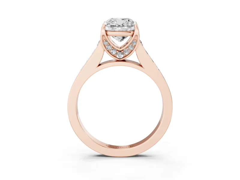 Cushion Cut Graduated Pavé Solitaire Engagement Ring Setting | Wide Pavé Row Band | Rose Gold