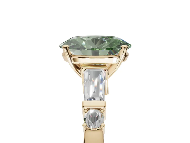 Oval Tapered Baguette Engagement Ring Setting for a Fancy Green Lab-Grown Diamond | Yellow Gold