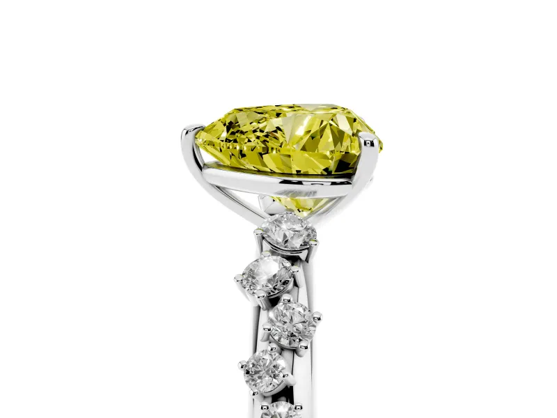 Fancy Yellow Heart Cut Diamond Cluster Solitaire Ring Set in White gold with Prong Setting