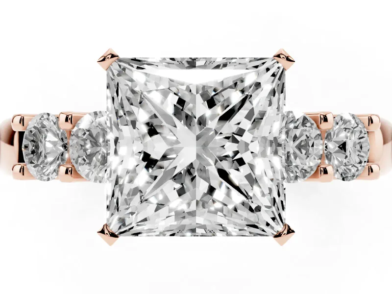 Princess Cut Five Stone Engagement Ring Setting | Prong-Set Side Stones | Rose Gold