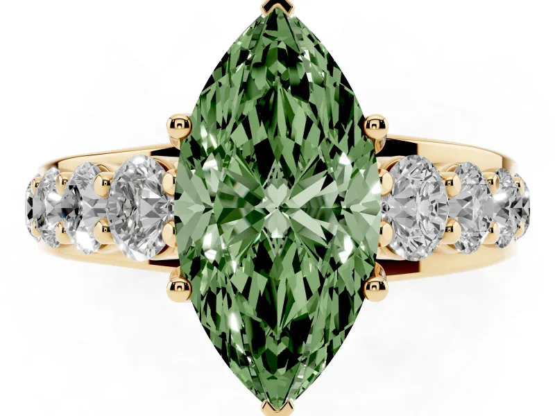 Marquise Graduated Engagement Ring Setting for a Fancy Green Lab-Grown Diamond | Yellow Gold