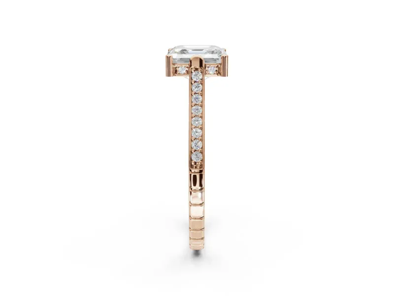 Asscher Cut Vintage Cathedral Engagement Ring Setting | Carved Band | Rose Gold