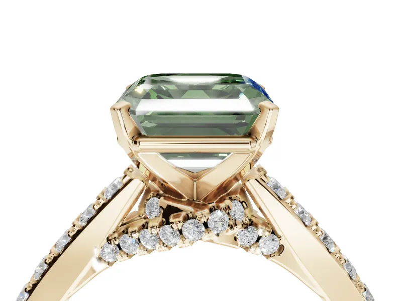 Asscher Cut Pavé Solitaire Engagement Ring Setting for a Fancy Green Lab-Grown Diamond | Crossover Gallery | Yellow Gold