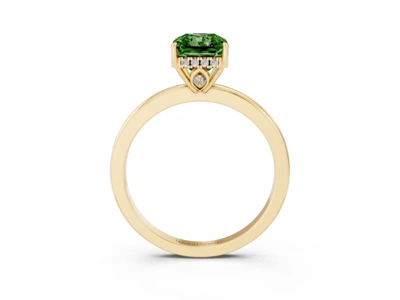 Radiant Cut Engagement Ring Setting for a Fancy Green Lab-Grown Diamond | Hidden Halo | Yellow Gold