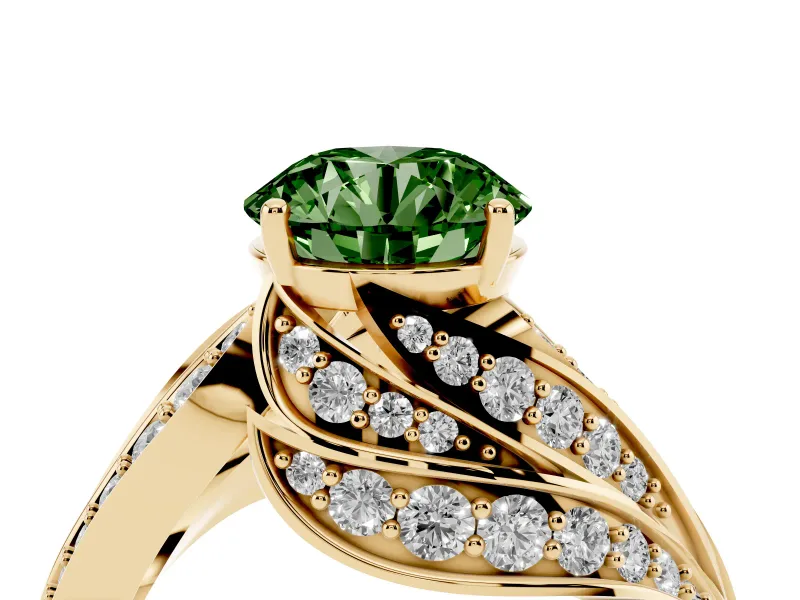 Round Bypass Hidden Halo Engagement Ring Setting for a Fancy Green Lab-Grown Diamond | Graduated Pavé | Yellow Gold