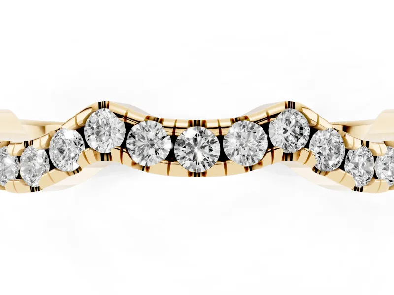 Round Diamond Curved Pavé Wedding Band Set in Yellow gold with Nesting Profile