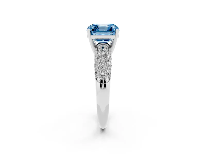 Asscher Cut Close Set Pave Engagement Ring Setting for a Fancy Blue Lab-Grown Diamond | Multi Row | Sterling Silver