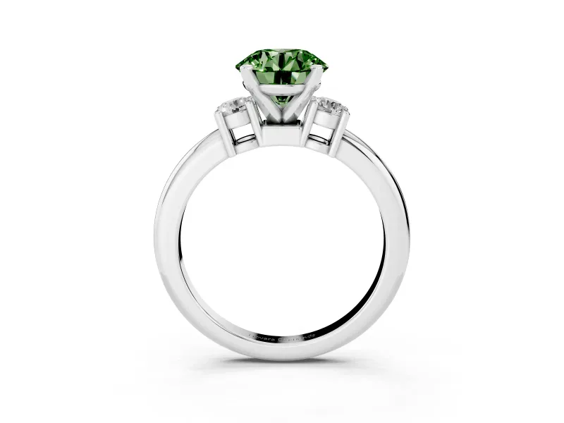 Fancy Green Three-Stone Round Cut Diamond Ring Set in Silver with Prong Setting and Plain Band